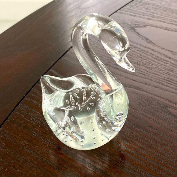 Vintage Blown Glass Swan With Tiny Bubbles Design Inside Figurine (4'') - Picture 1 of 5